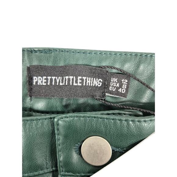 NWT Prettylittlething Bottle Green Faux Leather Extreme Wide Leg Trouser Sz 10 - Picture 5 of 5
